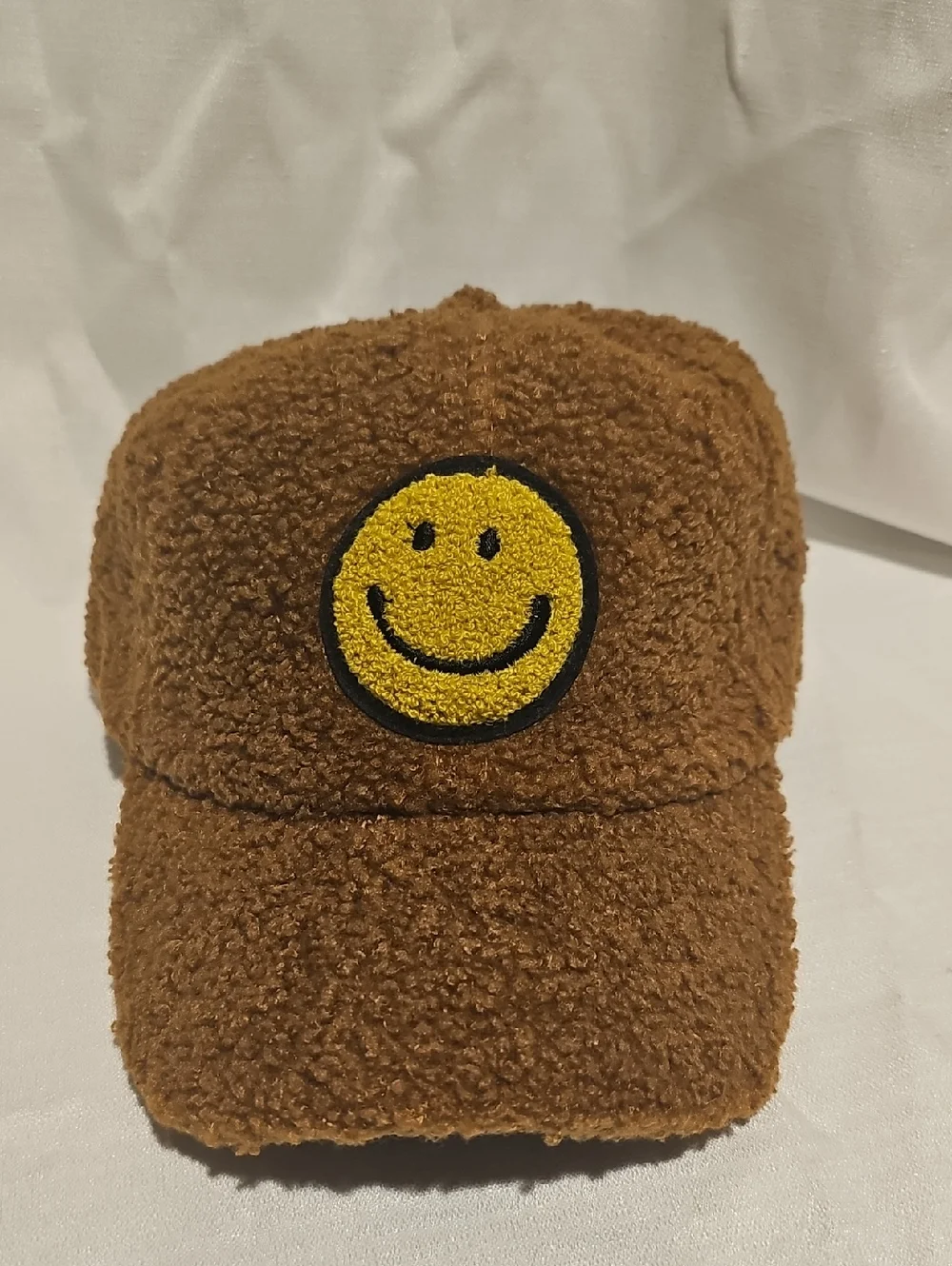 Wonder Nation Boys Faux Shearling Baseball Hat with Smiley Patch, Brown OSFM New